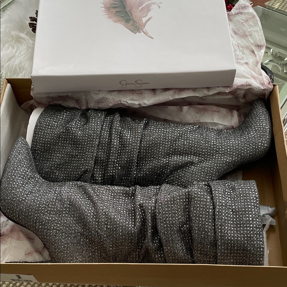 NIB Jessica Simpson Glittering Silver Boots